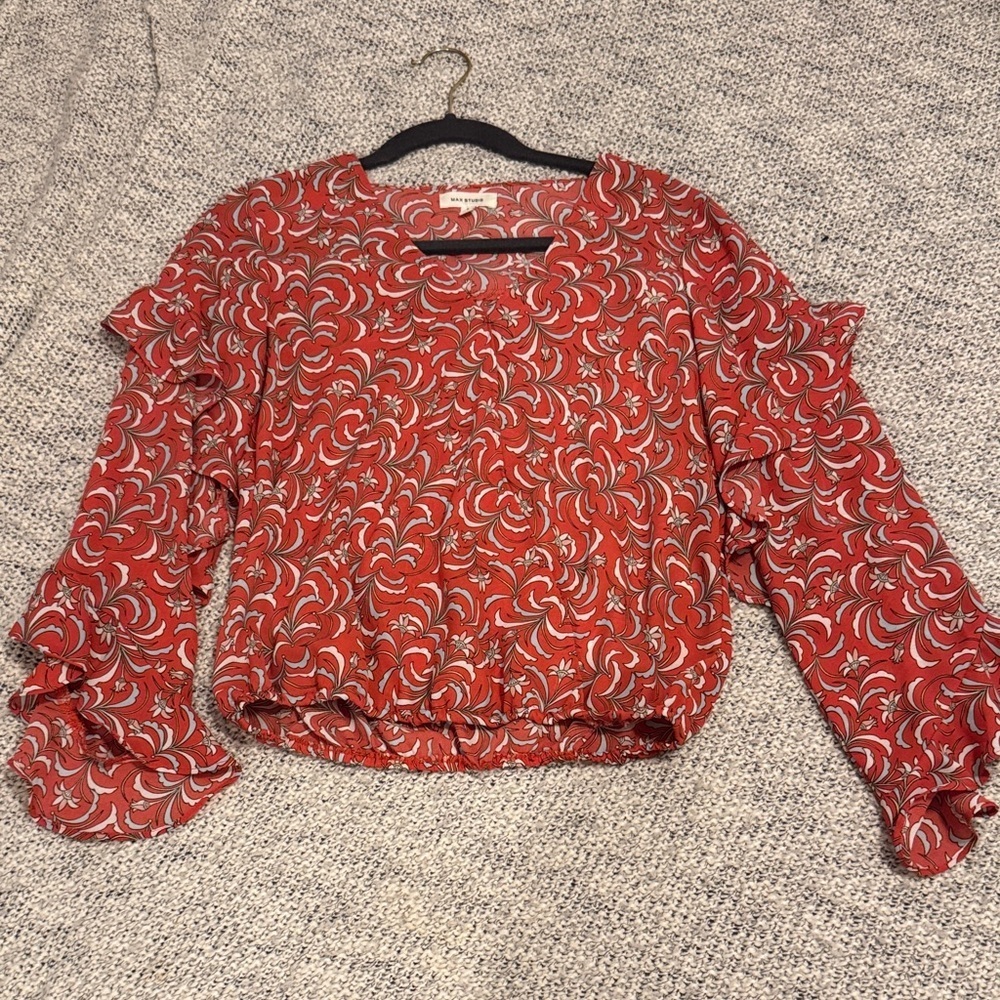 Max Studio Red and White Patterned Blouse